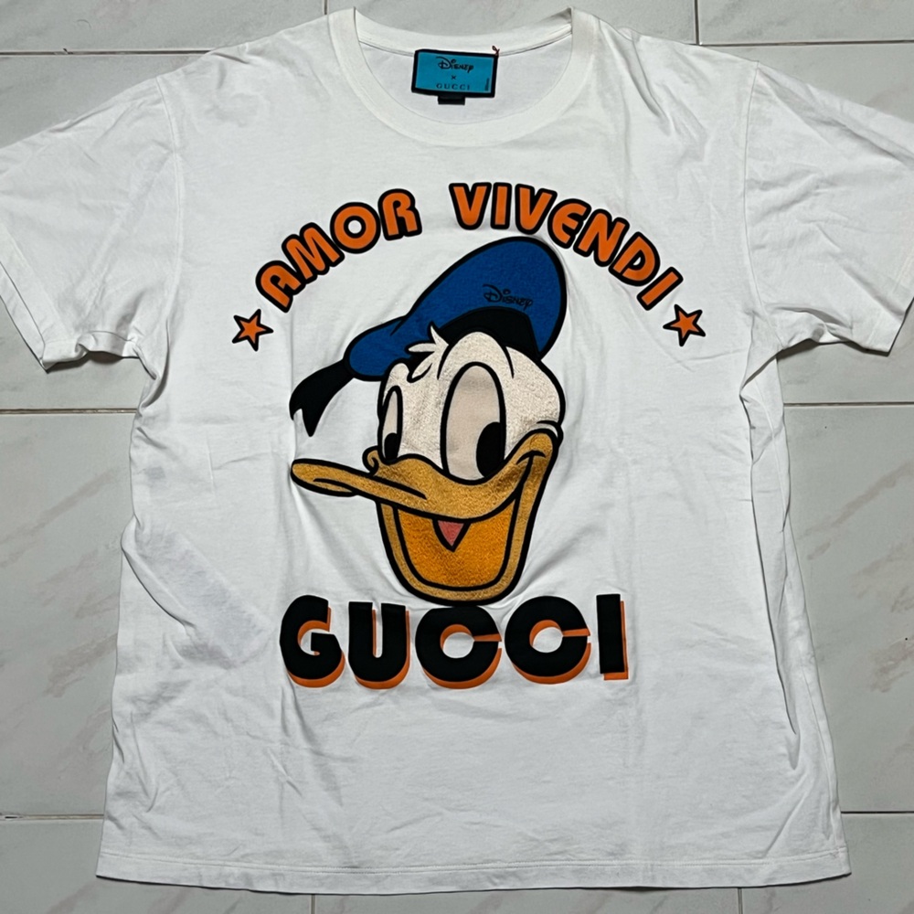 Men M AUTHENTIC Gucci Donald Duck Amor Vivendi Ivory White T Shirt